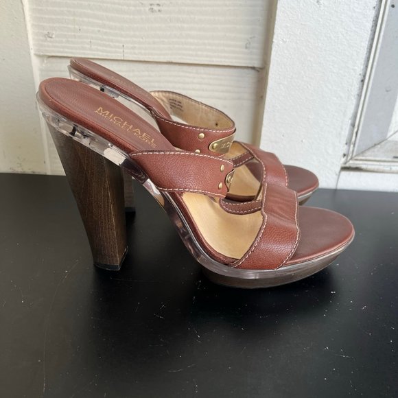 Michael Kors Women's Brown Block Platform Sandals Heels Size 9 - Picture 1 of 10
